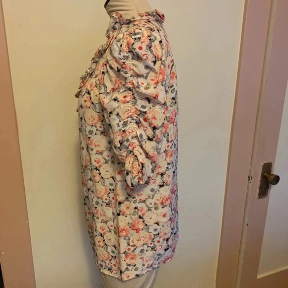 JOIE Floral Print Ruffled Silk Blouse - Picture 3 of 5